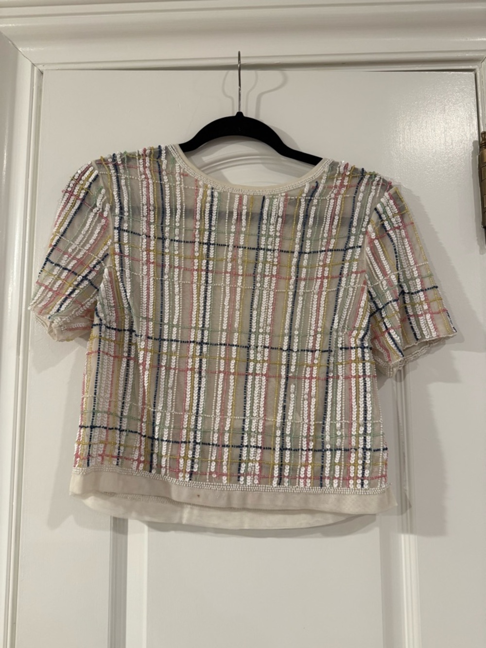 Topshop Sequined Plaid Short-Sleeve Top
